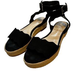 Vince Camuto Women's Espadrille Wedge Sandal Sueded Black Summer 8.5 (39) 8 1/2M